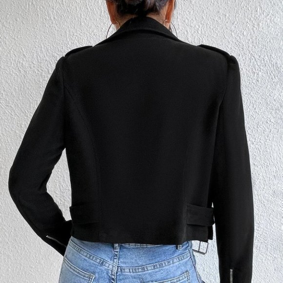 zip up crop moto jacket biker black - Picture 4 of 6